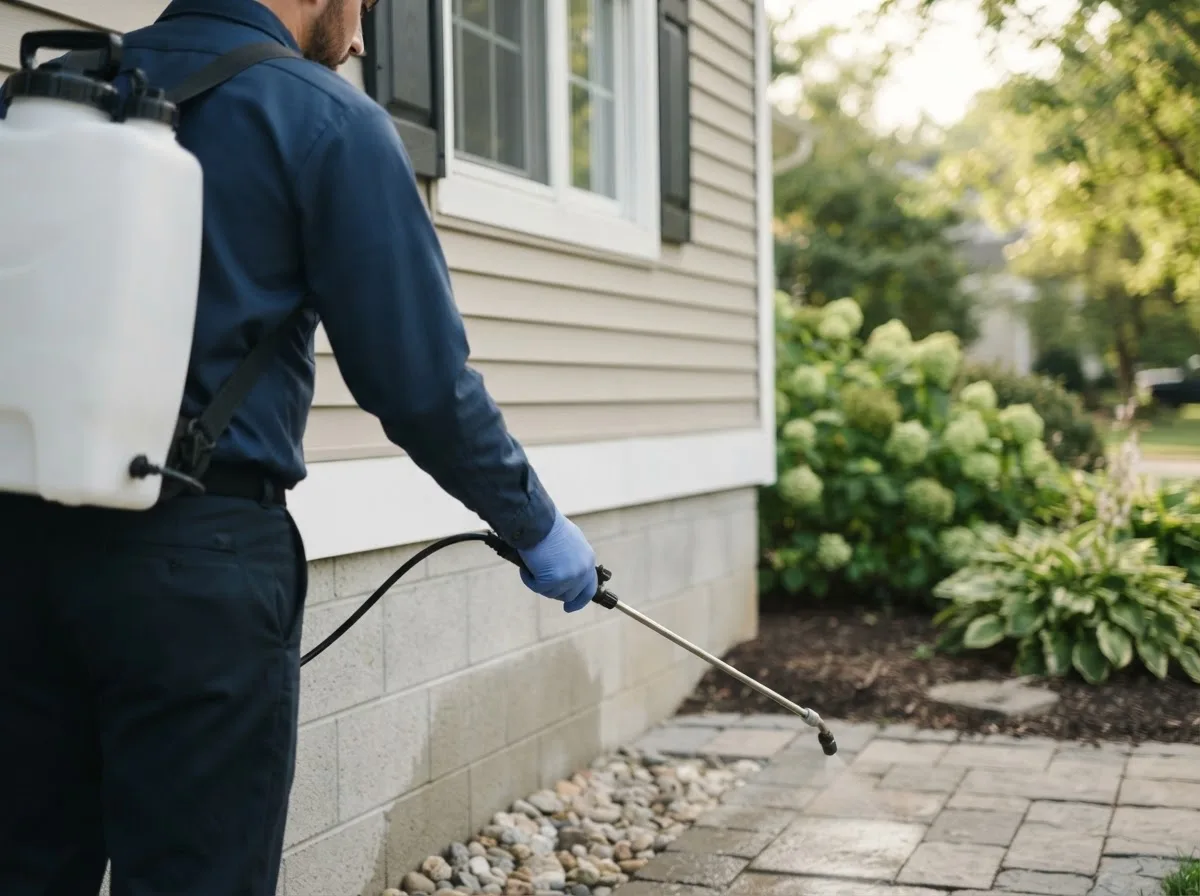 Pest control technician inspecting a home in Drain, OR